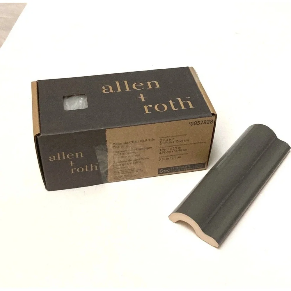 BOX of 6 Allen Roth CHARCOAL Glazed Glossy Ceramic Chair Rail Wall Tile 2